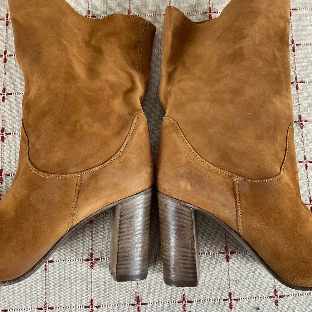 Free People “Dakota” Premium Suede Slouch Mid Calf Heeled Boots 40 US 10 Booties - Picture 11 of 11